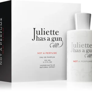 Frasco de 100 ml del perfume Juliette Has a Gun Not a Perfume junto a su caja blanca minimalista.